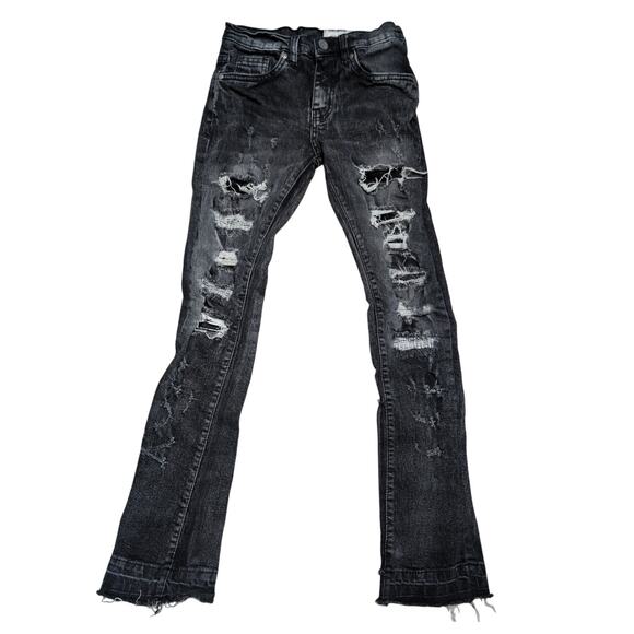FWRD Denim Sinners × Saints Fit 3 Stacked Black Distressed Jeans Kids 10 Urban - Picture 2 of 9